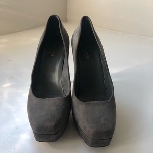 Gucci grey suede ‘Tile’ Square Tie Platform pumps